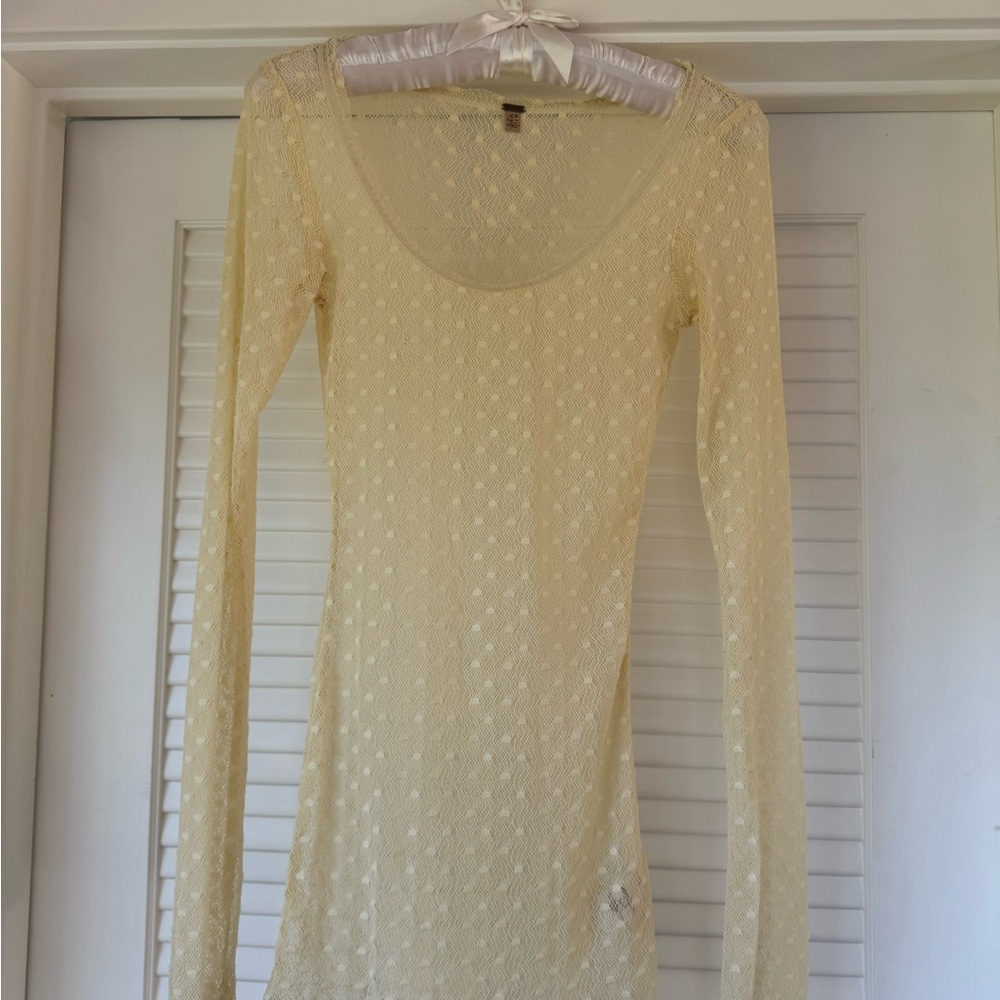 Free People Cream Long Sleeve Dress